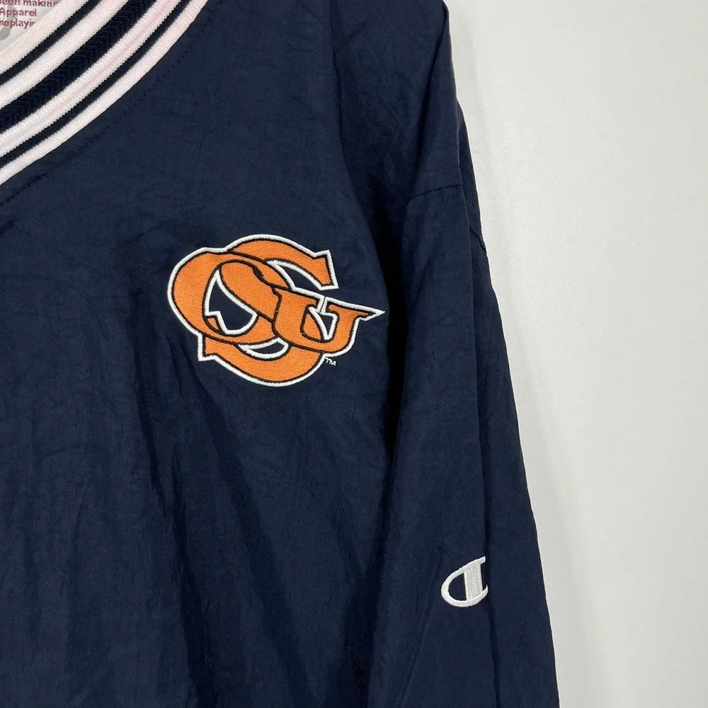 Champion Oregon State Beavers V-Neck Windbreaker Navy Blue Mens Large Vtg 90s